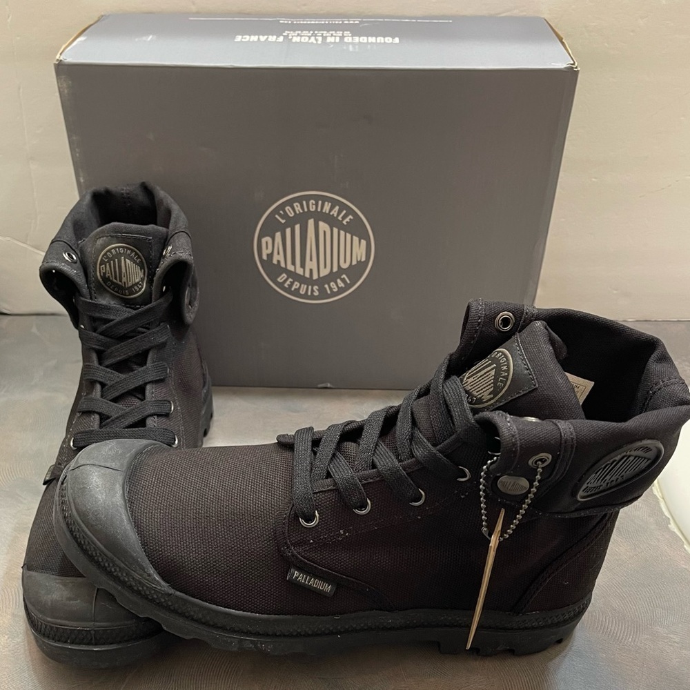 Palladium Mens‎ Baggy Black Combat Moto Skate New Box Tags Canvas 10 High Shoes